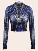 Adult Female Costumes to Hire - Spiderweb Crop Tee - MEDIUM